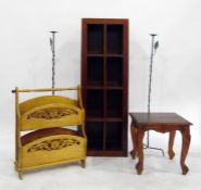 Oak eight-division bookshelf, a small Oriental-type table, a magazine rack and two metal pricket-