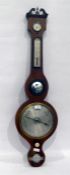 19th century mahogany wheel barometer with swan neck pediment over silver backed apertures, with