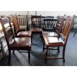 Set of three late 19th century bar back dining chairs with spindle splats and upholstered seats,