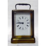 19th century brass carriage clock by Berrolla, Paris, brass moulded case, enamel dial, quarter