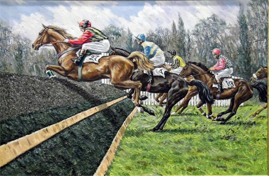 Roy Miller (20th century school) Oil on board  Horse racing scene, signed and dated lower right '93,