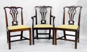 Set of six Georgian style mahogany dining chairs (4+2), having pierced vase-shaped splats and a