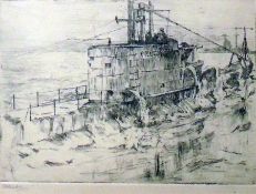 Quantity of etchings including WWII submarine 'Oxley', further war ships, etc (4)