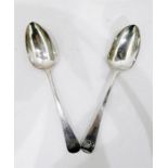 Pair George III silver tablespoons, Old English pattern with engraved initials 'NG'