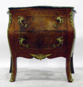 French style bombe commode of two short drawers with green marbled top, rococo scroll handles and