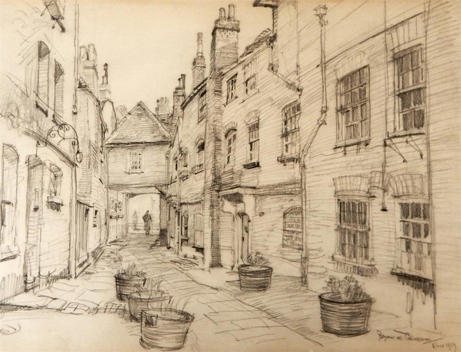 Bryan De Grineau (1882-1957)  Pencil drawing Eton street scene, signed and dated lower right 1939,
