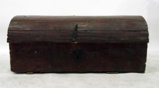 18th/19th century dome-topped trunk with iron carrying handles and strap type lock, 105cm wide