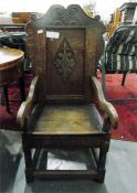 17th century Wainscot style open armchair, carved back (with restoration)
