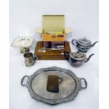 Box of plated ware, a canteen box and loose flatware