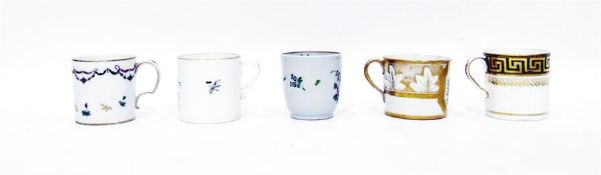 Collection of 18th century porcelain coffee cans to include cobalt blue, gold Greek key pattern