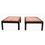 Rectangular tiled top coffee table, length 135cm and a pair of smaller matching tables (3)