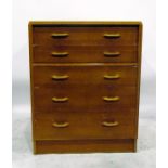 G-Plan oak chest of five long drawers, with wooden handles, width 76cm
