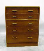 G-Plan oak chest of five long drawers, with wooden handles, width 76cm