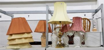 Various table lamps including matched pair of white ceramic lamps, another matched pair, various