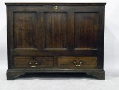 19th century oak dower chest, the three-panelled front over two drawers, on bracket feet, 115cm wide
