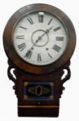 American rosewood drop-dial wall clock with eight-day bell striking movement, decorative glazed