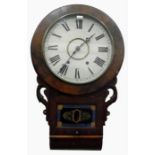 American rosewood drop-dial wall clock with eight-day bell striking movement, decorative glazed