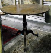 19th century circular oak tilt-top pedestal tripod table, 87cm diameter