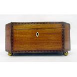 19th century inlaid mahogany sewing box of octagonal form, having parquetry inlay stringing and