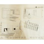 Quantity of loose prints in folios, to include "A Country Hotel", design plans dated December