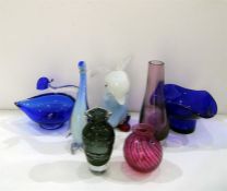 Collection of glass including Murano animals and three vases (including Caithness) (7)