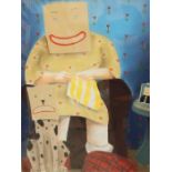 Mackenzie Thorpe (20th century school)  Pastel study Woman knitting, initialled lower right, 80cm