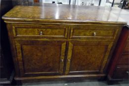 Reproduction burr elm and cross-banded sideboard fitted two drawers and two panelled doors, each