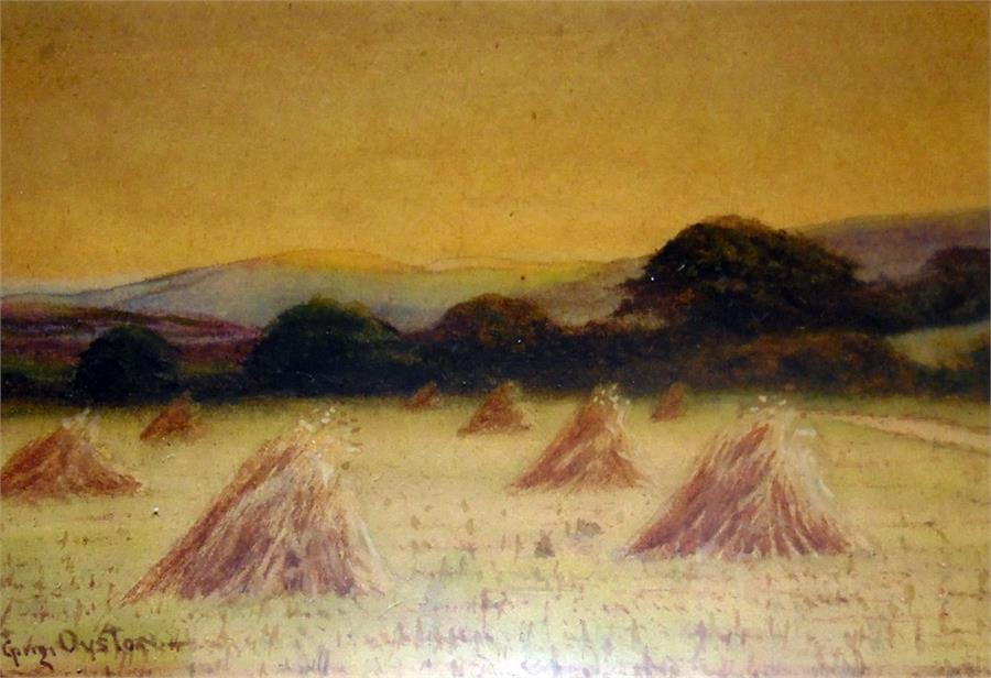 G Oyston  Watercolour  Harvest scene, signed lower left, 18cm x 26cm  Unattributed Watercolour