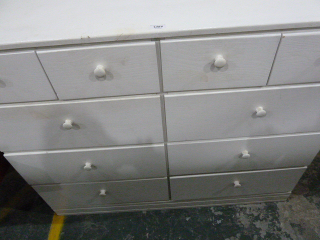 White painted pine chest of four short and six long drawers with knob handles, raised on a plinth - Image 3 of 4