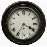 19th century mahogany cased circular wall clock with metal painted dial, brass bezel, 35cm diameter