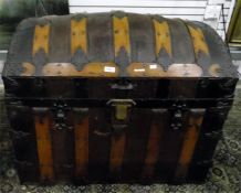 19th century leather and metal dome topped trunk, labelled inside 'L J Duffy ... New Orleans',