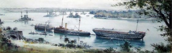 F W Wood (early 20th century school) Watercolour  "HMS Defiance, Devonport", signed and dated