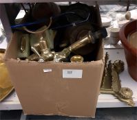 Assorted brassware including an Edwardian elaborate inkstand with letter rack, a vintage-style brass