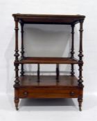 Victorian burr walnut veneered and inlaid Canterbury, the top having three-quarter fretwork carved