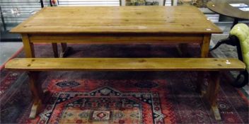 19th century French Provincial cherrywood kitchen/dining table, rectangular, on tapering supports,