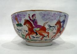 Chinese porcelain bowl in the 18th century style, decorated with hunting figures, 25.5cm diameter