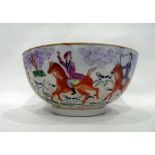 Chinese porcelain bowl in the 18th century style, decorated with hunting figures, 25.5cm diameter