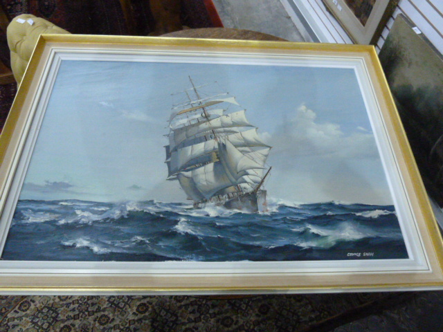 George Shaw  Oil on canvas  Study of a clipper under full sail, in choppy sea, signed, 60cm x 90cm - Image 2 of 3