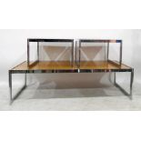 Rectangular top coffee table with a chrome plated frame, length 160cm and a pair of matching smaller