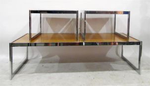 Rectangular top coffee table with a chrome plated frame, length 160cm and a pair of matching smaller