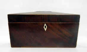 Regency mahogany sarcophagus-shaped tea caddy having fitted interior and glass bowl, 32cm wide