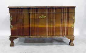 Rhodesian hardwood coffer/blanket chest with metal mounts and carrying handles, on squat cabriole