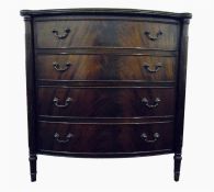 Georgian style mahogany bowfront chest of four long drawers, with reeded column sides, width 73cm