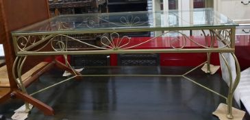 Rectangular glass top coffee table with gilt metal