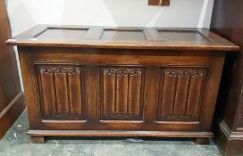 20th century oak blanket box with three linenfold