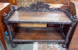 19th century oak two-tier buffet with carved and m