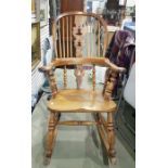 19th century yew wood Windsor rocking chair with p