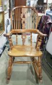 19th century yew wood Windsor rocking chair with p
