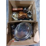 Assorted silver plate items, binoculars, gentleman