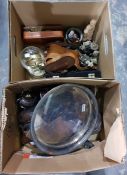 Assorted silver plate items, binoculars, gentleman